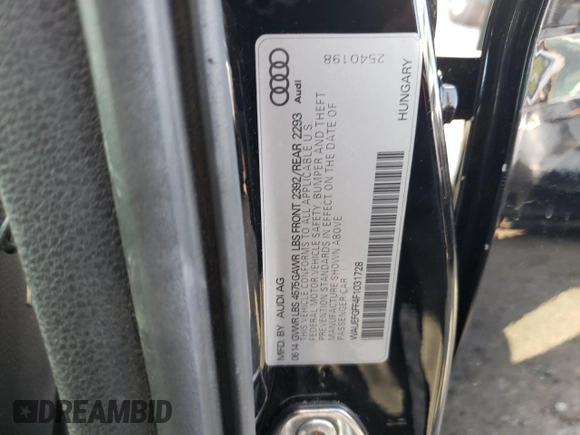 2015 Audi A3 2.0T Premium Plus with VIN WAUEFGFF4F1031728, listed as a Copart auction lot 69321833 with 85,622 mi miles. Bid and sale history available at carsss.com. Image 12.