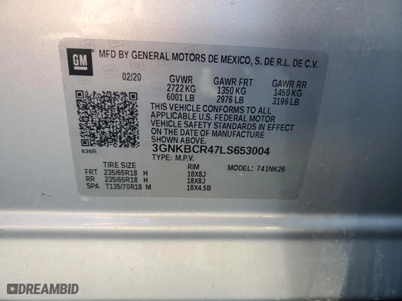 2020 Chevrolet Blazer LT with VIN 3GNKBCR47LS653004, listed as a Copart auction lot 78723104 with 32,011 mi miles and Salvage Title. Bid and sale history available at carsss.com. Image 13.
