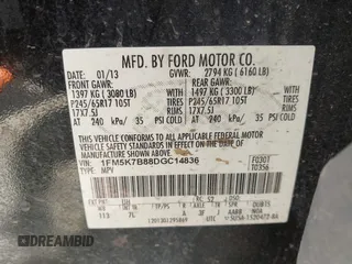 2013 Ford Explorer с VIN 1FM5K7B88DGC14836, выставлен на аукционе IAAI как лот 42206792 с пробегом 269 582 миль миль и . История ставок и продаж доступна на DreamBid. Изображение 9.