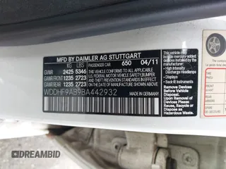 2011 Mercedes-Benz E 550 Luxury with VIN WDDHF9AB9BA442932, listed as a IAAI auction lot 42376889 with 87,876 mi miles and . Bid and sale history available at DreamBid. Image 9.