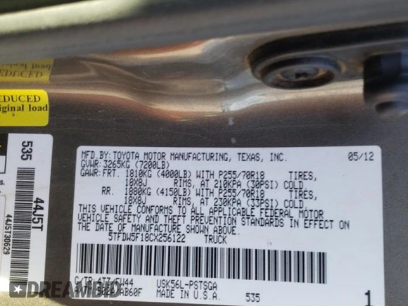 2012 Toyota Tundra 4WD Truck with VIN 5TFDW5F18CX256122, listed as a Copart auction lot 47142355 with 194,668 mi miles and Salvage Title. Bid and sale history available at carsss.com. Image 14.
