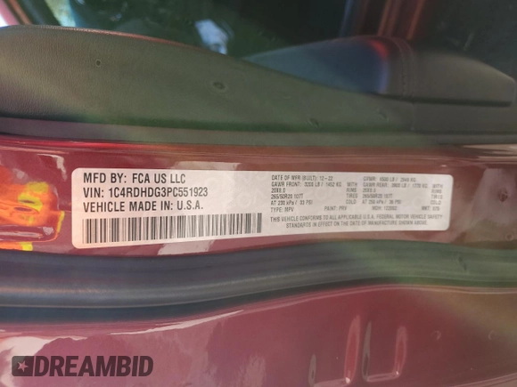 2023 Dodge Durango GT Premium with VIN 1C4RDHDG3PC551923, listed as a Copart auction lot 68006334 with 18,693 mi miles and Salvage title. Bid and sale history available at DreamBid. Image 15.