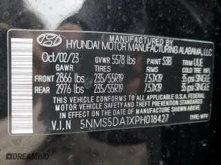 2023 Hyundai Santa Fe Hybrid Limited with VIN 5NMS5DA1XPH018427, listed as a Copart auction lot 44212614 with 3,095 mi miles. Bid and sale history available at carsss.com. Image 15.