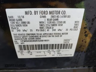2019 Ford Explorer XLT с VIN 1FM5K8D86KGA81851, выставлен на аукционе IAAI как лот 42300021 с пробегом 54 486 миль миль и . История ставок и продаж доступна на DreamBid. Изображение 9.