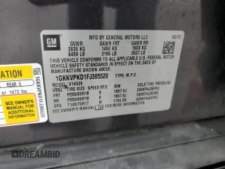 2015 GMC Acadia SLE z VIN 1GKKVPKD1FJ385529, wystawiony jako Copart lot #54758615 z przebiegiem 180 826 mil mil oraz Szkoda całkowita • Salvage title. Historia ofert i sprzedaży dostępna na DreamBid. Obrazek 13.