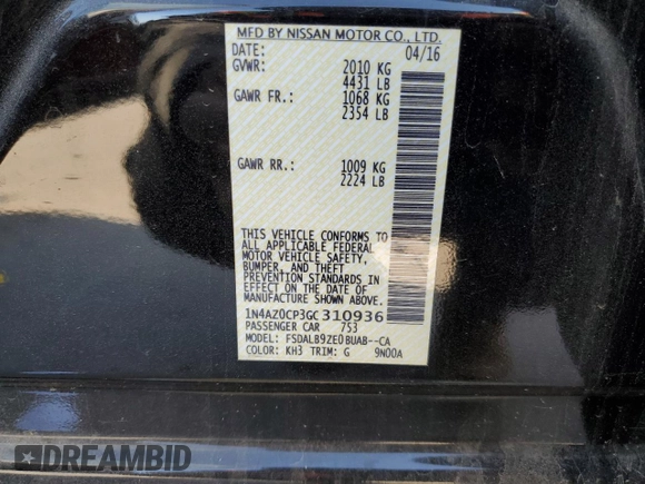 2016 Nissan LEAF S with VIN 1N4AZ0CP3GC310936, listed as a Copart auction lot 44474673 with 47,295 mi miles. Bid and sale history available at carsss.com. Image 12.