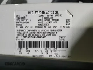 2020 Ford Explorer Limited with VIN 1FMSK7FH4LGB47423, listed as a Copart auction lot 89350425 with 41,381 mi miles and Salvage Title. Bid and sale history available at carsss.com. Image 14.