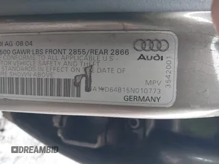2005 Audi allroad A6 V8 with VIN WA1YD64B15N010773, listed as a IAAI auction lot 41181342 with 190,873 mi miles and . Bid and sale history available at DreamBid. Image 9.
