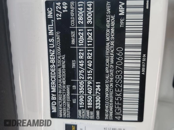 2025 Mercedes-Benz GLS 450 с VIN 4JGFF5KE2SB370660, выставлен на аукционе Copart как лот 55674115 с пробегом 1 338 миль миль и Чистый • Clean title. История ставок и продаж доступна на DreamBid. Изображение 13.