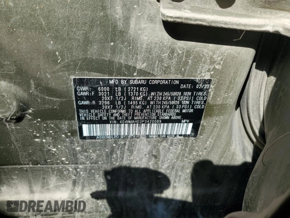 2023 Subaru Ascent Onyx with VIN 4S4WMAHD3P3420089, listed as a Copart auction lot 50316235 with 31,927 mi miles and Salvage title. Bid and sale history available at DreamBid. Image 12.