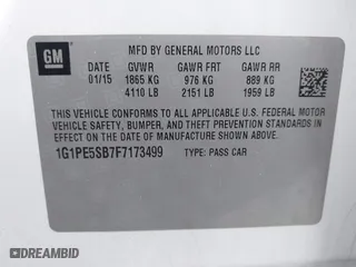 2015 Chevrolet Cruze LT with VIN 1G1PE5SB7F7173499, listed as a IAAI auction lot 41861376 with 147,608 mi miles. Bid and sale history available at carsss.com. Image 9.