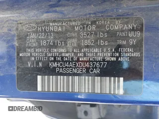 2013 Hyundai Accent GLS with VIN KMHCU4AEXDU437677, listed as a IAAI auction lot 42110350 with 144,947 mi miles. Bid and sale history available at carsss.com. Image 9.
