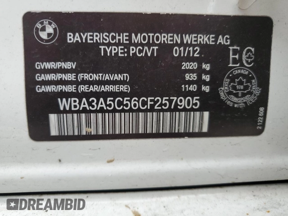 2012 BMW 3 Series 328i with VIN WBA3A5C56CF257905, listed as a Copart auction lot 50403905 with 112,412 mi miles and Salvage Title. Bid and sale history available at carsss.com. Image 12.