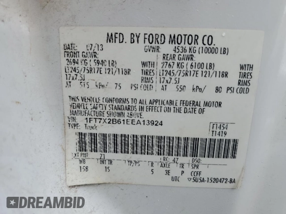 2014 Ford F-250 XL with VIN 1FT7X2B61EEA13924, listed as a Copart auction lot 43535775 with 114,249 mi miles and Salvage title. Bid and sale history available at DreamBid. Image 12.
