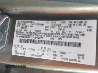 2013 Ford Escape SE с VIN 1FMCU9G9XDUD72871, выставлен на аукционе IAAI как лот 42194776 с пробегом 70 031 миль миль и . История ставок и продаж доступна на DreamBid. Изображение 9.