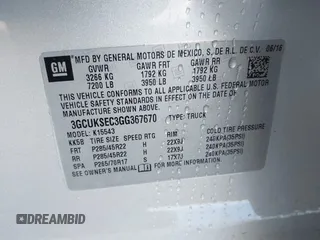 2016 Chevrolet Silverado 1500 LTZ with VIN 3GCUKSEC3GG367670, listed as a IAAI auction lot 41664989 with 112,781 mi miles. Bid and sale history available at carsss.com. Image 9.