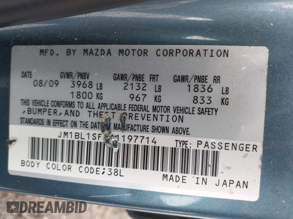 2010 Mazda 3 i SV with VIN JM1BL1SF8A1197714, listed as a IAAI auction lot 41981010 with 127,234 mi miles and . Bid and sale history available at DreamBid. Image 9.