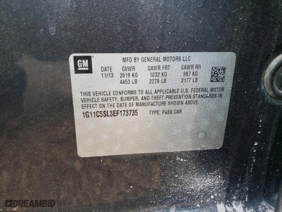 2014 Chevrolet Malibu LT with VIN 1G11C5SL3EF173735, listed as a Copart auction lot 86147534 with 0 mi miles and Salvage Title. Bid and sale history available at carsss.com. Image 12.