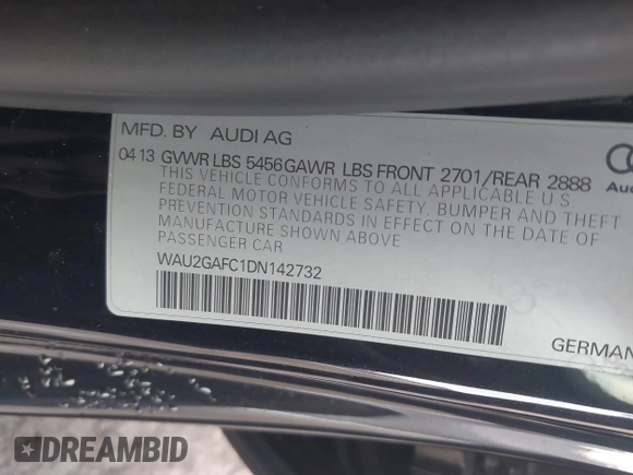 2013 Audi A7 Prestige with VIN WAU2GAFC1DN142732, listed as a IAAI auction lot 41396761 with 116,980 mi miles and . Bid and sale history available at DreamBid. Image 9.