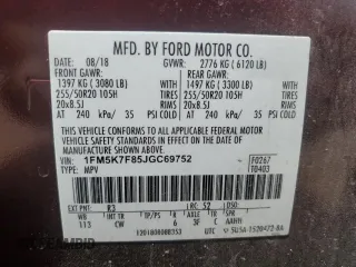 2018 Ford Explorer Limited with VIN 1FM5K7F85JGC69752, listed as a Copart auction lot 55360265 with 92,877 mi miles and Salvage title. Bid and sale history available at DreamBid. Image 14.