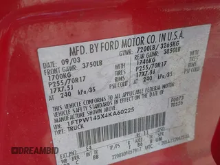 2004 Ford F-150 XLT с VIN 1FTPW145X4KA60225, выставлен на аукционе IAAI как лот 42405696 с пробегом 151 805 миль миль и . История ставок и продаж доступна на DreamBid. Изображение 9.