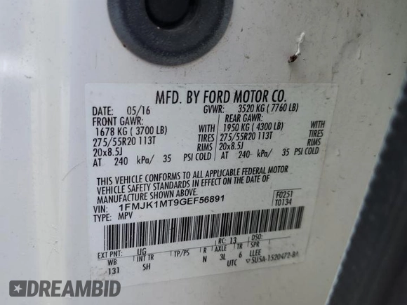2016 Ford Expedition EL Platinum with VIN 1FMJK1MT9GEF56891, listed as a Copart auction lot 72453434 with 111,332 mi miles and Salvage Title. Bid and sale history available at carsss.com. Image 15.