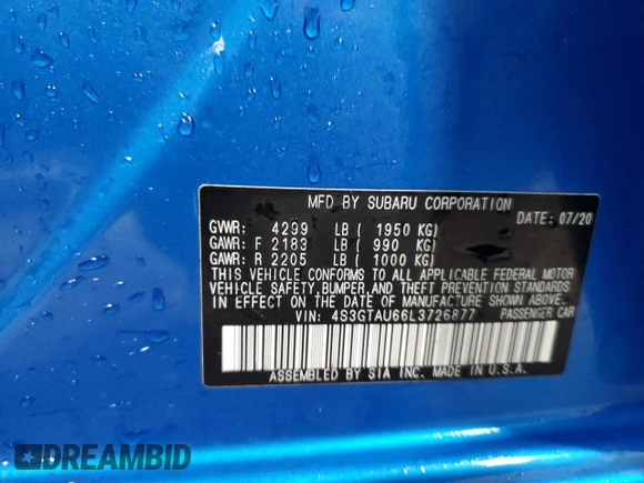 2020 Subaru Impreza Limited with VIN 4S3GTAU66L3726877, listed as a Copart auction lot 49402695 with 16,476 mi miles and Salvage title. Bid and sale history available at DreamBid. Image 14.