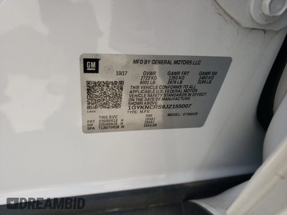 2018 Cadillac XT5 Luxury FWD with VIN 1GYKNCRS9JZ155007, listed as a Copart auction lot 53855885 with 65,767 mi miles and Salvage Title. Bid and sale history available at carsss.com. Image 14.