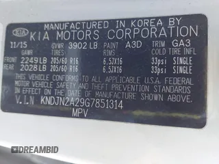 2016 Kia Soul with VIN KNDJN2A29G7851314, listed as a IAAI auction lot 42079025 with 137,247 mi miles. Bid and sale history available at carsss.com. Image 9.