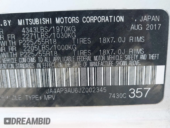2018 Mitsubishi Outlander ES with VIN JA4AP3AU6JZ002345, listed as a IAAI auction lot 41973962 with 40,014 mi miles and . Bid and sale history available at DreamBid. Image 9.