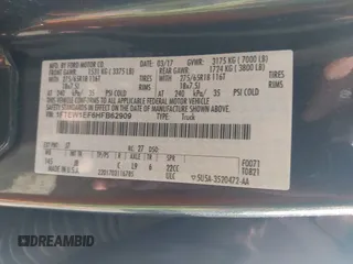 2017 Ford F-150 XL с VIN 1FTEW1EF6HFB62909, выставлен на аукционе IAAI как лот 42819020 с пробегом Не указан миль и . История ставок и продаж доступна на DreamBid. Изображение 9.
