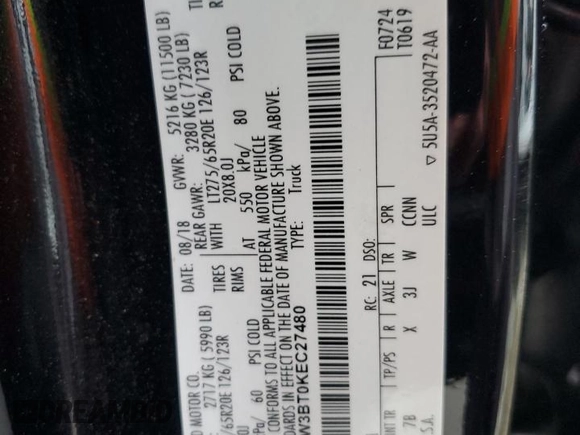 2019 Ford F-350 XL with VIN 1FT8W3BT0KEC27480, listed as a Copart auction lot 49927045 with 101,228 mi miles and Salvage Title. Bid and sale history available at DreamBid. Image 12.