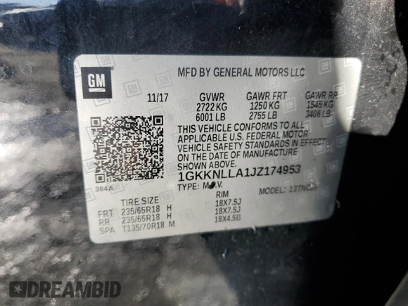 2018 GMC Acadia SLE with VIN 1GKKNLLA1JZ174953, listed as a Copart auction lot 88860415 with 96,328 mi miles and Salvage Title. Bid and sale history available at DreamBid. Image 12.