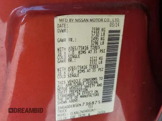 2014 Nissan Frontier S with VIN 1N6AD0ER5EN736875, listed as a Copart auction lot 72071724 with 173,641 mi miles and Salvage title. Bid and sale history available at DreamBid. Image 14.