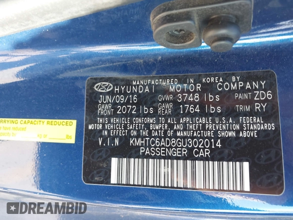 2016 Hyundai Veloster with VIN KMHTC6AD8GU302014, listed as a IAAI auction lot 41764406 with 102,893 mi miles. Bid and sale history available at carsss.com. Image 9.