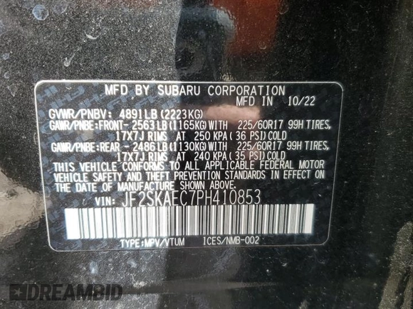 2023 Subaru Forester Premium z VIN JF2SKAEC7PH410853, wystawiony jako Copart lot #54714785 z przebiegiem 26 214 mil mil oraz Szkoda całkowita • Salvage title. Historia ofert i sprzedaży dostępna na DreamBid. Obrazek 12.