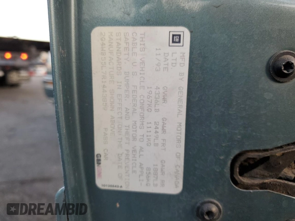 1994 Buick Regal with VIN 2G4WB55L7R1443859, listed as a Copart auction lot 80700454 with 115,818 mi miles and Salvage Title. Bid and sale history available at DreamBid. Image 12.