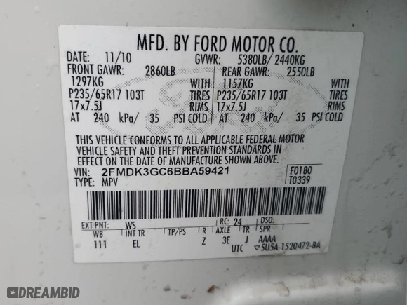2011 Ford Edge SE with VIN 2FMDK3GC6BBA59421, listed as a Copart auction lot 50520655 with 120,774 mi miles and Salvage Title. Bid and sale history available at carsss.com. Image 13.
