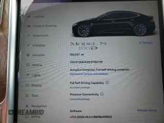 2017 Tesla Model S 100D with VIN 5YJSA1E22HF192735, listed as a Copart auction lot 54875055 with 100,537 mi miles and Salvage Title. Bid and sale history available at carsss.com. Image 9.