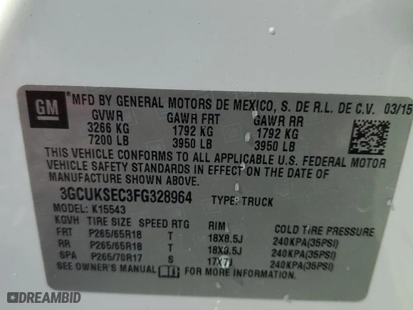 2015 Chevrolet Silverado 1500 LTZ with VIN 3GCUKSEC3FG328964, listed as a Copart auction lot 48876625 with 132,598 mi miles and Salvage Title. Bid and sale history available at carsss.com. Image 12.