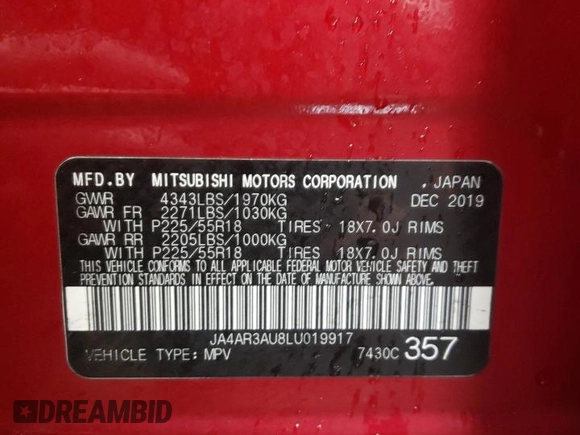2020 Mitsubishi Outlander Sport ES 2.0 with VIN JA4AR3AU8LU019917, listed as a Copart auction lot 44943745 with 98,668 mi miles and Salvage Title. Bid and sale history available at carsss.com. Image 12.
