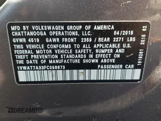 2015 Volkswagen Passat Limited Edition Edition z VIN 1VWAT7A33FC088673, wystawiony jako Copart lot #53455905 z przebiegiem 143 953 mil mil oraz Szkoda całkowita • Salvage title. Historia ofert i sprzedaży dostępna na DreamBid. Obrazek 12.