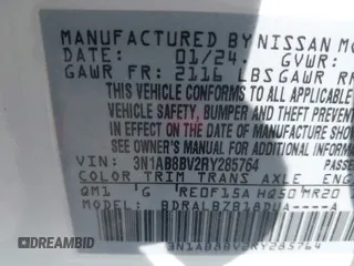2024 Nissan Sentra S z VIN 3N1AB8BV2RY285764, wystawiony jako IAAI lot #42125259 z przebiegiem Nie podano mil oraz . Historia ofert i sprzedaży dostępna na DreamBid. Obrazek 9.