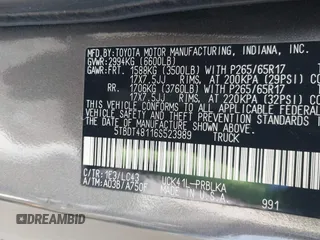 2006 Toyota Tundra Limited with VIN 5TBDT48116S523989, listed as a IAAI auction lot 41188243 with Not Provided miles and . Bid and sale history available at DreamBid. Image 9.