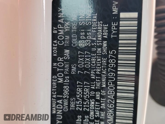 2023 Hyundai Kona SEL with VIN KM8K62AB0PU979875, listed as a Copart auction lot 54411375 with 8,040 mi miles and Salvage Title. Bid and sale history available at DreamBid. Image 14.
