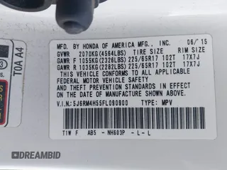 2015 Honda CR-V EX with VIN 5J6RM4H55FL090900, listed as a IAAI auction lot 42229472 with 167,345 mi miles and . Bid and sale history available at DreamBid. Image 9.