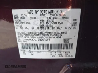 2011 Ford Edge SEL with VIN 2FMDK3JC7BBA71098, listed as a IAAI auction lot 41937556 with 152,792 mi miles. Bid and sale history available at carsss.com. Image 9.