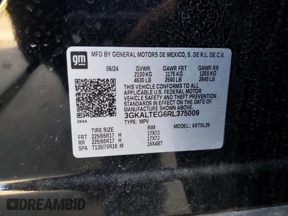 2024 GMC Terrain SLE with VIN 3GKALTEG6RL375009, listed as a Copart auction lot 51977655 with 19,728 mi miles and Clean Title. Bid and sale history available at carsss.com. Image 13.