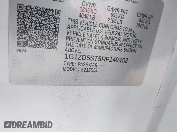 2024 Chevrolet Malibu LT with VIN 1G1ZD5ST5RF140452, listed as a IAAI auction lot 42174072 with 29,916 mi miles and . Bid and sale history available at DreamBid. Image 9.