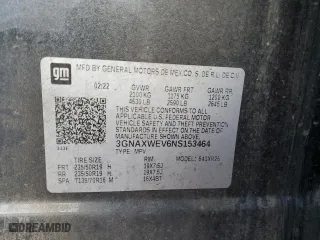 2022 Chevrolet Equinox RS with VIN 3GNAXWEV6NS153464, listed as a Copart auction lot 84108974 with 75,649 mi miles and Salvage Title. Bid and sale history available at carsss.com. Image 13.